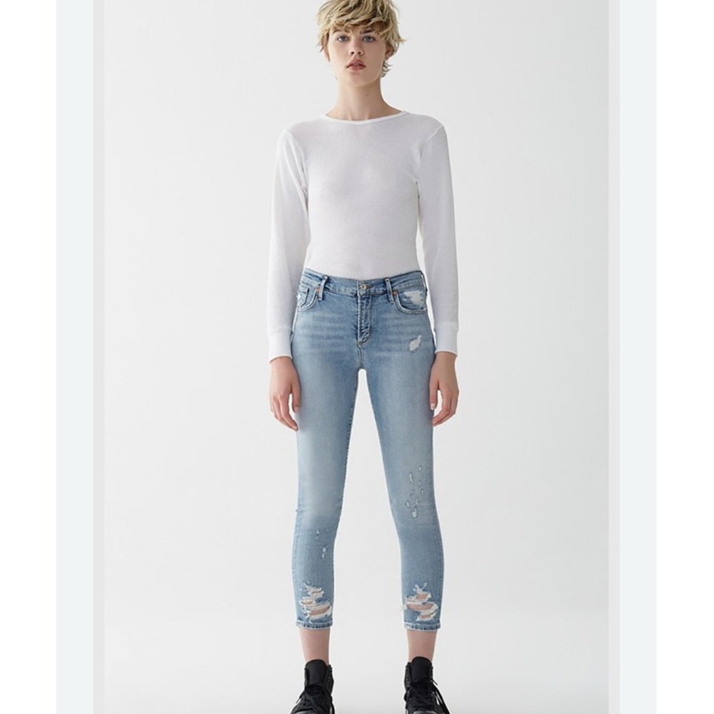 Agolde Light Blue Distressed Ankle Jeans